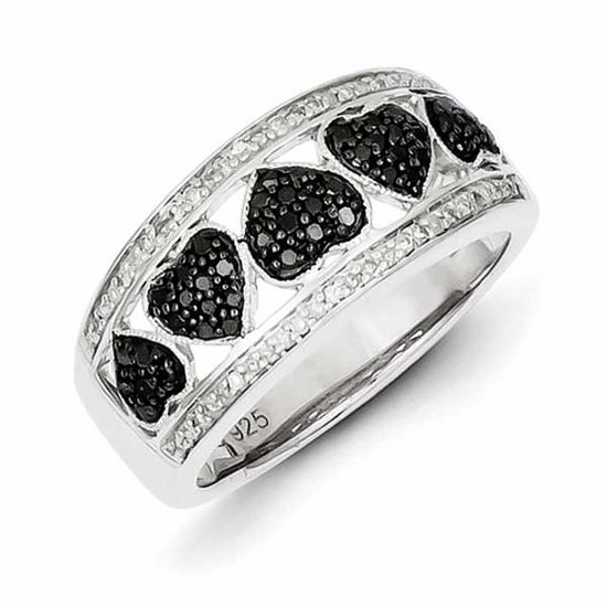 QR5338-7 White Night Sterling Silver Black/White Diamond Heart Ring