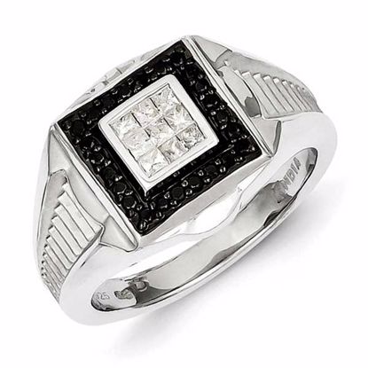 QR5492-11 Closeouts Sterling Silver Rhodium Plated Black and White Diamond Men's Ring