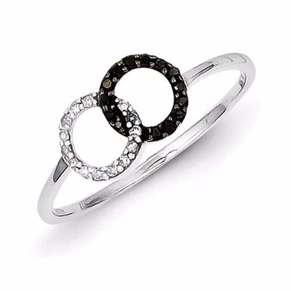 QR5368-8 White Night Sterling Silver Black & White Diamond Double Circle Ring