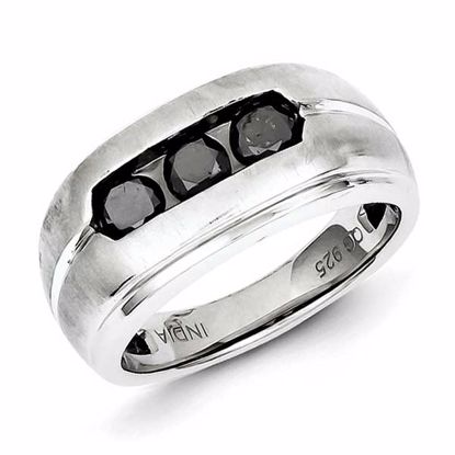 QR5462-11 White Night Sterling Silver & Three Black Diamond Mens Ring