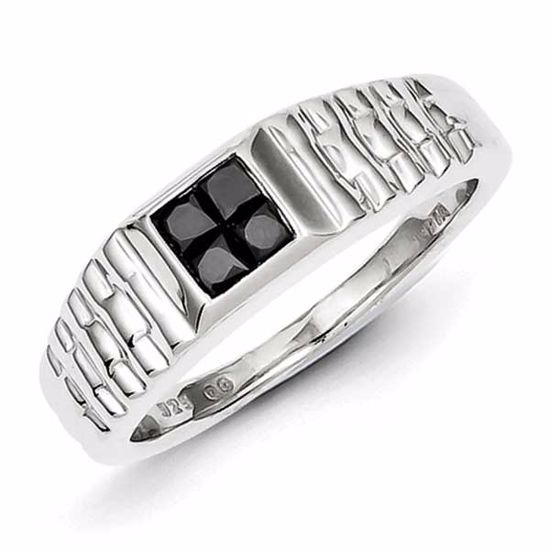 QR5475-11 Closeouts Sterling Silver Composite Black Diamond Mens Ring