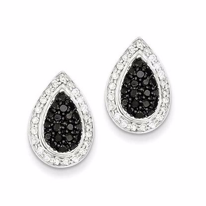 QE10853 Closeouts Sterling Silver Black Diamond Teardrop Post Earrings