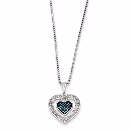 QP3647 White Night Sterling Silver Rhodium Plated Blue & White Diamond Heart Pendant