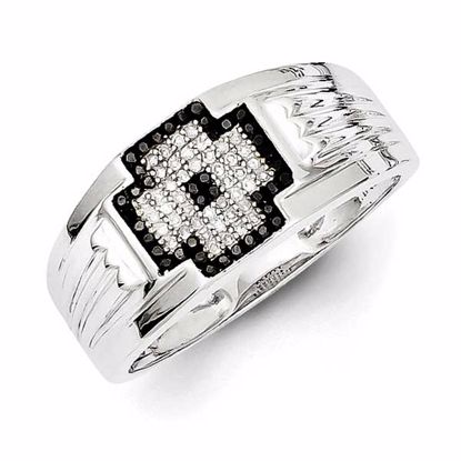 QR5588-9 Confirmation/Communion Sterling Silver Rhodium Plated Black and White Diamond Men's Ring