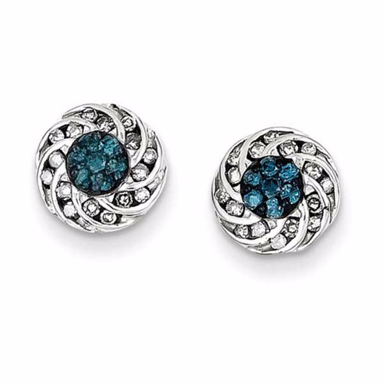 QE10800 White Night Sterling Silver Blue & White Diamond Round Post Earrings