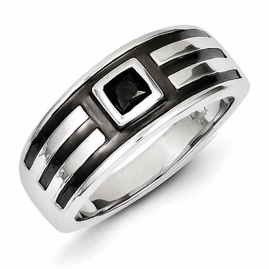 QR5544-9 White Night Sterling Silver Black & Black Rhodium Diamond Men's Ring