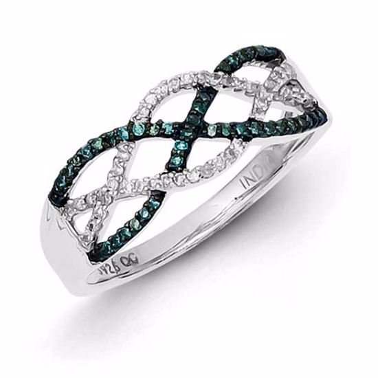 QR5285-6 White Night Sterling Silver Blue and White Diamond Ring