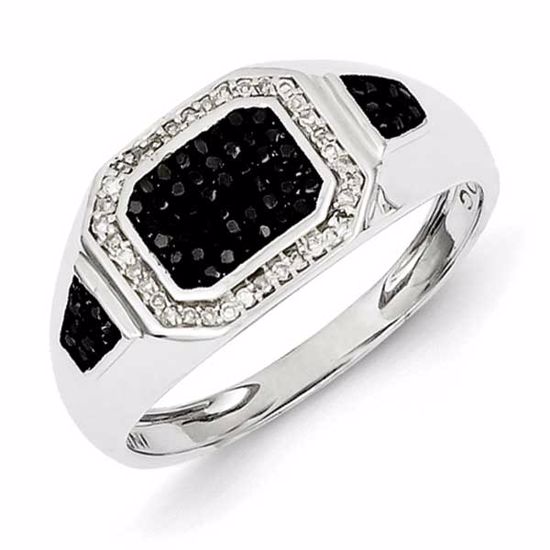 QR5500-10 White Night Sterling Silver Rhodium Plated Black and White Diamond Men's Ring