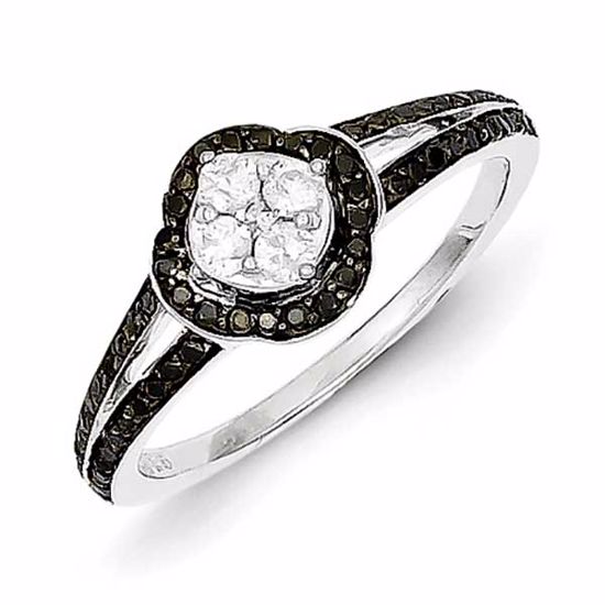 QR5371-7 White Night Sterling Silver Rhodium Plated Black & White Diamond Ring