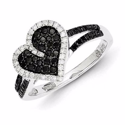 QR5342-8 White Night Sterling Silver Rhodium Plated Black & White Diamond Heart Ring