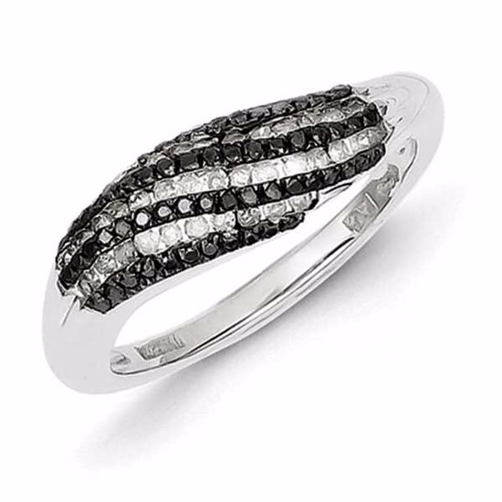 QR5440-6 White Night Sterling Silver Black and White Diamond Wave Ring