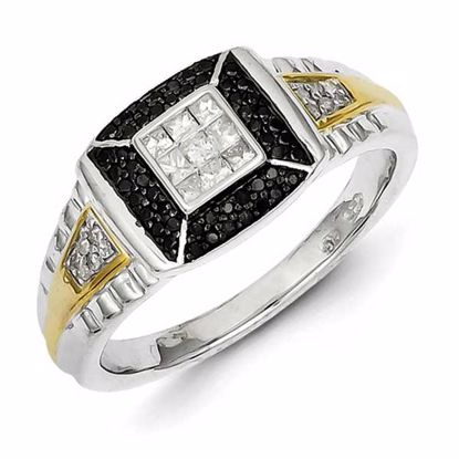 QR5572-10 White Night Sterling Silver and Gold Plated Black & White Diamond Men's Ring