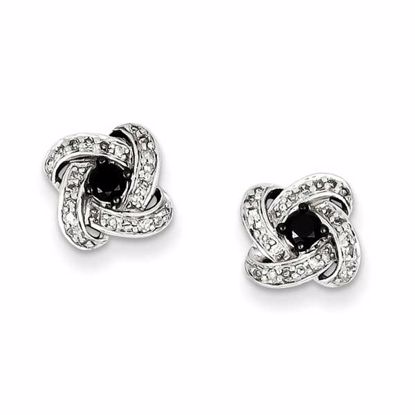 QE10884 Closeouts Sterling Silver Rhodium Plated Black & White Diamond Earrings