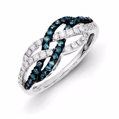 QR5294-7 White Night Sterling Silver Blue & White Diamond Ring