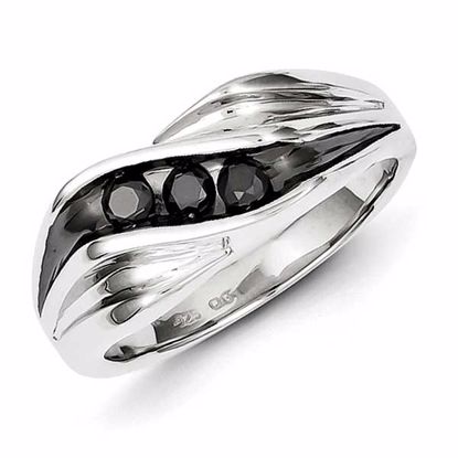 QR5466-10 White Night Sterling Silver Black Diamond Men's Ring