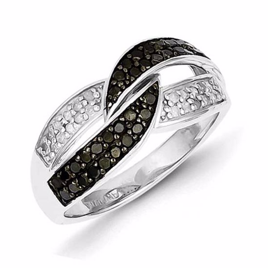 QR2981-6 White Night Sterling Silver Black & White Diamond Ring