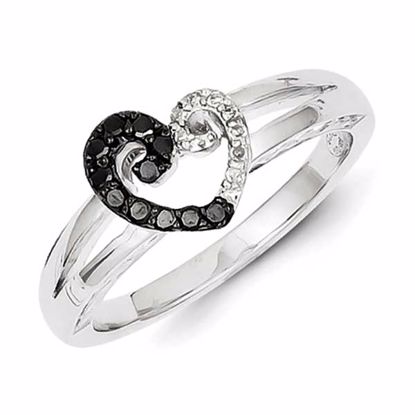 QR5343-7 White Night Sterling Silver White & Black Diamond Heart Ring