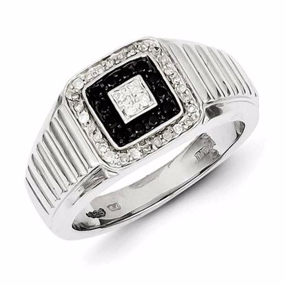 QR5485-9 White Night Sterling Silver Rhodium Plated Black and White Diamond Men's Ring