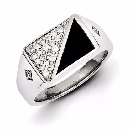 QR5554-10 White Night Sterling Silver Rhodium Plated Onyx & Diamond Men's Ring