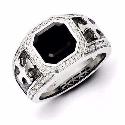 QR5551-11 White Night Sterling Silver Diamond & Onyx Black Rhodium-plated Cross Men's Ring