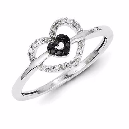 QR5357-6 White Night Sterling Silver w/ Black and White Diamond Double Heart Ring