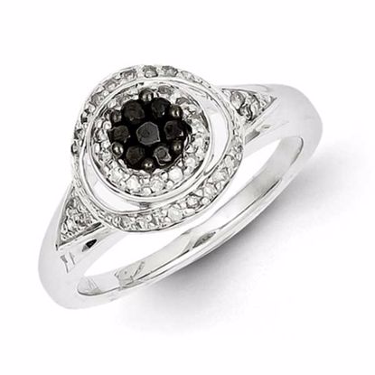 QR5453-6 White Night Sterling Silver Black Diamond Circle Ring