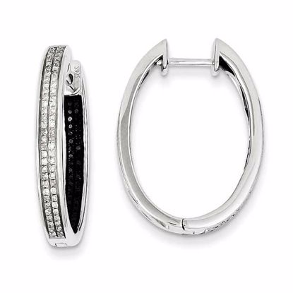 QE7919 White Night Sterling Silver Black & White Diamond In/Out Hoop Earrings
