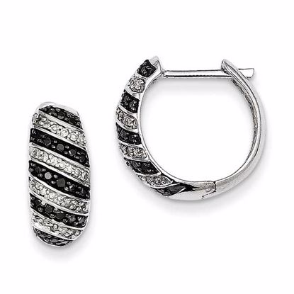 QE10902 Closeouts Sterling Silver Black Diamond Hinged Hoop  Earrings
