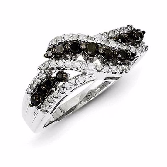 QR2990-8 White Night Sterling Silver Black & White Diamond Ring