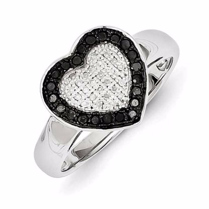 QR3293-7 White Night Sterling Silver Black & White Diamond Heart Ring