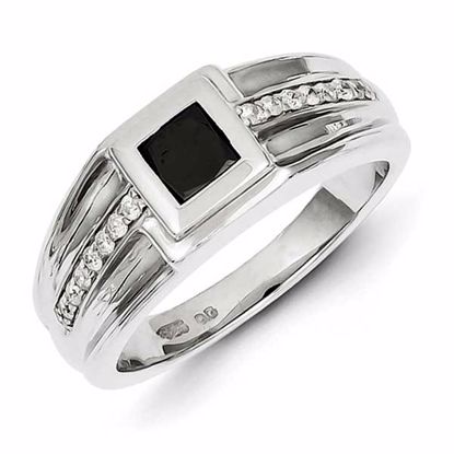 QR5527-9 White Night Sterling Silver Black and White Diamond Mens Ring