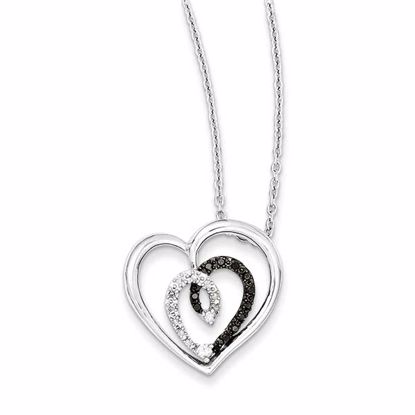 QP2365 White Night Sterling Silver Black & White Diamond Heart Pendant