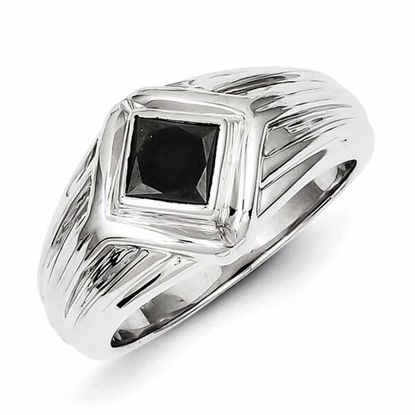 QR5478-10 White Night Sterling Silver Black Diamond Mens Ring