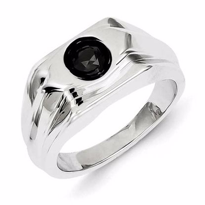 QR5535-10 White Night Sterling Silver Black Diamond Mens Ring