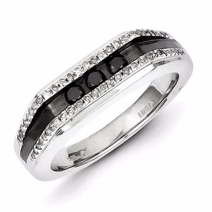 QR5464-11 Closeouts Sterling Silver Rhodium Plated Black and White Diamond Men's Ring