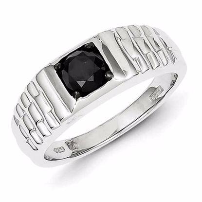 QR5536-11 White Night Sterling Silver Black Diamond Mens Ring