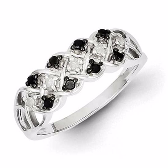 QR2971-7 White Night Sterling Silver Black & White Diamond Ring