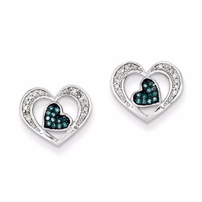 QE10718 White Night Sterling Silver Blue and White Diamond Heart Post Earrings