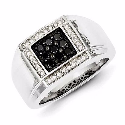 QR5491-10 Valentine's Day Sterling Silver White & Black Diamond Square Men's Ring