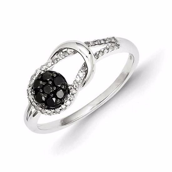 QR3298-6 White Night Sterling Silver Black and White Diamond Love Knot Ring