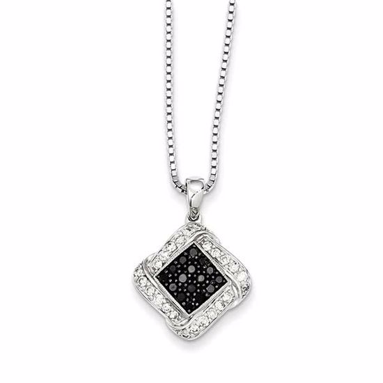 QP3798 White Night Sterling Silver Black and White Diamond Square Pendant