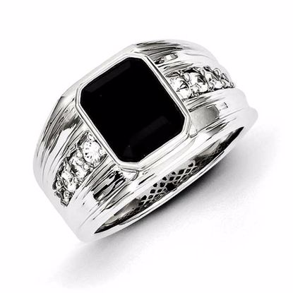QR5557-10 White Night Sterling Silver White Sapphire & Onyx Square Men's Ring