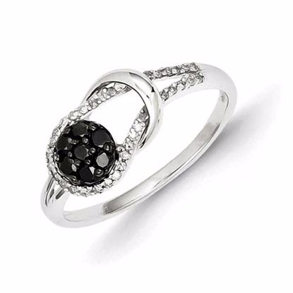 QR3298-7 White Night Sterling Silver Black and White Diamond Love Knot Ring