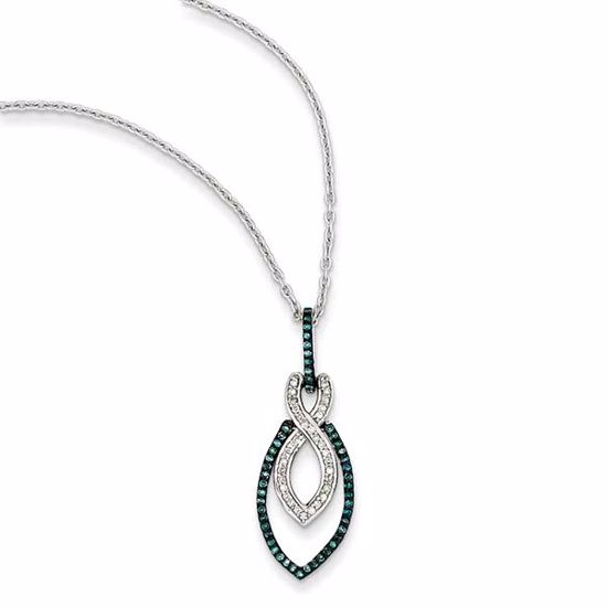 QP3681 White Night Sterling Silver Blue and White Diamond Pendant