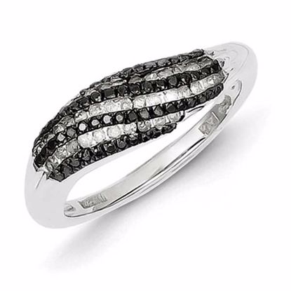 QR5440-8 White Night Sterling Silver Black and White Diamond Wave Ring