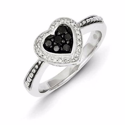 QDX136-7 White Night Sterling Silver Black & White Diamond Heart Ring