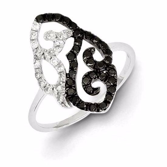 QR5446-6 White Night Sterling Silver Black and White Diamond Ring