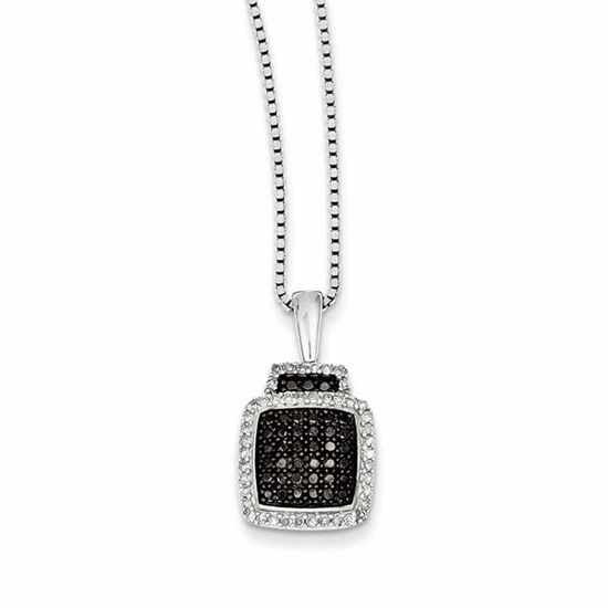 QP3790 White Night Sterling Silver Black Diamond Square Pendant