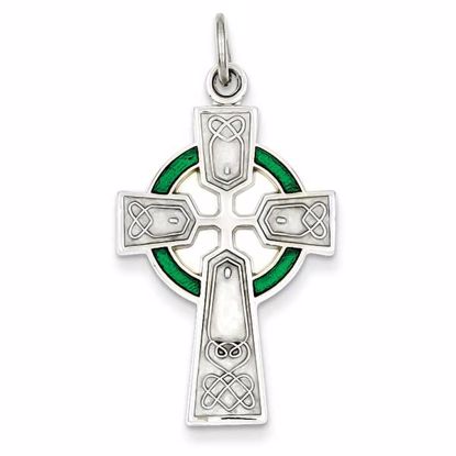 QC7305 Celtic Sterling Silver Polished Epoxy Irish Cross Pendant