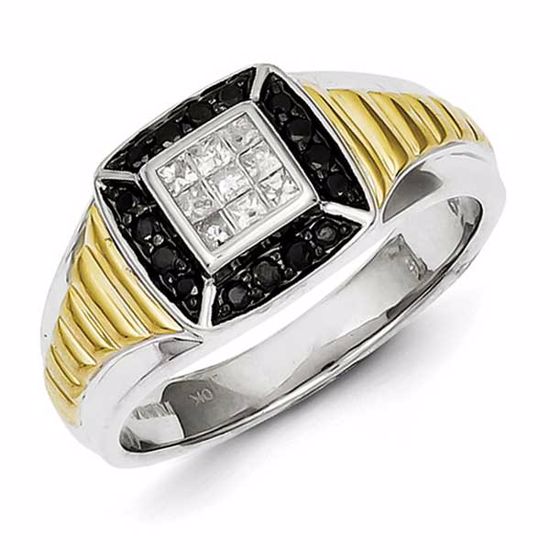 QR5576-10 White Night Sterling Silver and Gold Plated Black & White Diamond Men's Ring